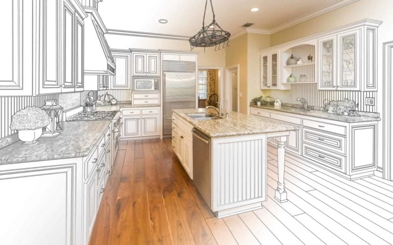 Beautiful Custom Kitchen Design Drawing and Gradated Photo Combination